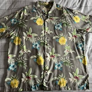 Tommy Bahama Mens Big and Tall Green and Yellow Casual Button Down Shirt